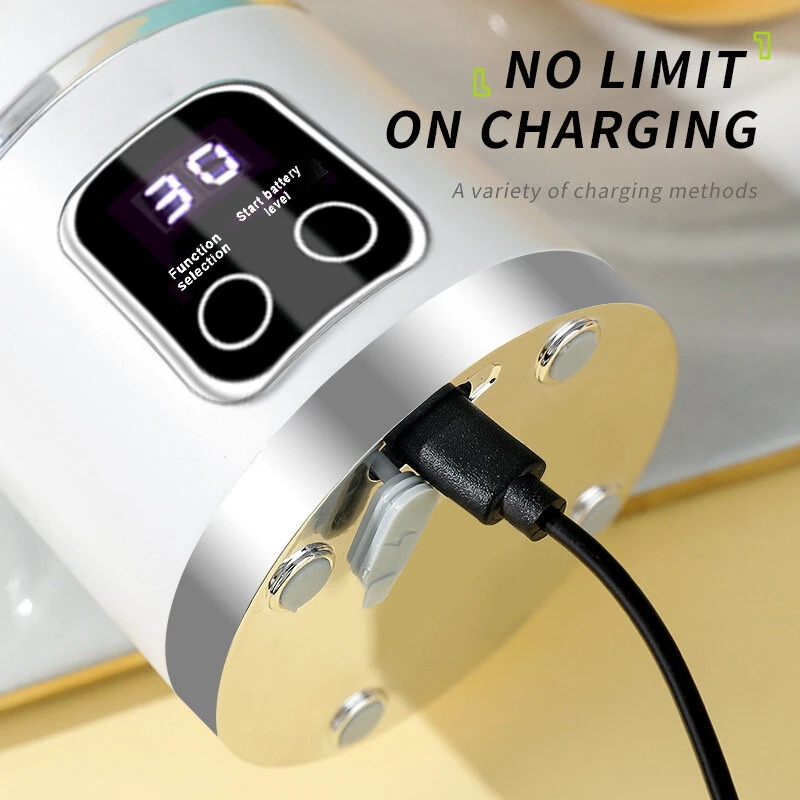 (image for) 450ml Portable Juicer Cup 12 Blade Head USB Charging Mini Blender Electric Juicer 3 Gears Double Cover Fruit Mixer