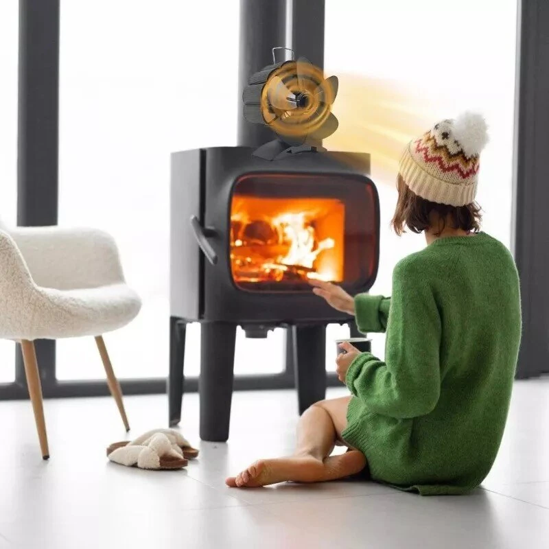 (image for) 5 Blade Heat Powered Wood Stove Fan Fireplace Fan Furnace Air Blower for Wood/Log Burner/Fireplace Eco Friendly Fan-DY385A